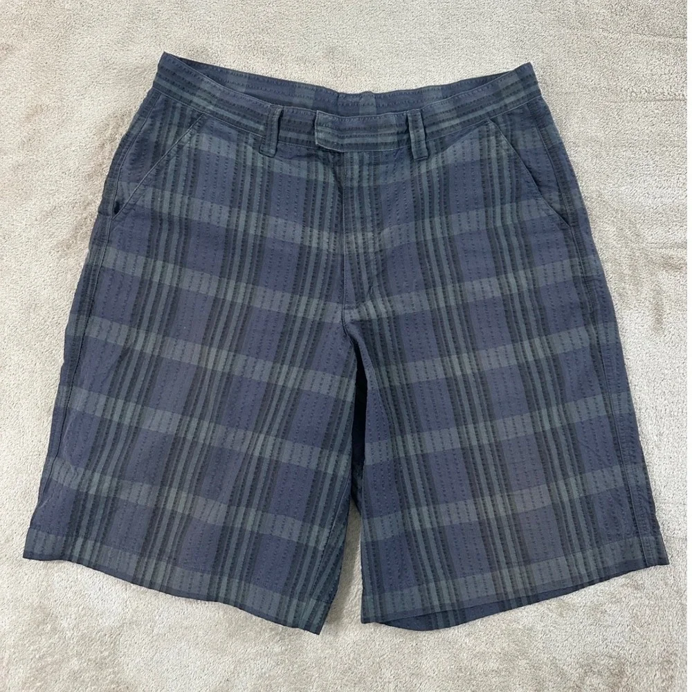 Patagonia Thrift Shorts Mens Size 32 Blue Grey Plaid Seersucker Cotton Blend EUC